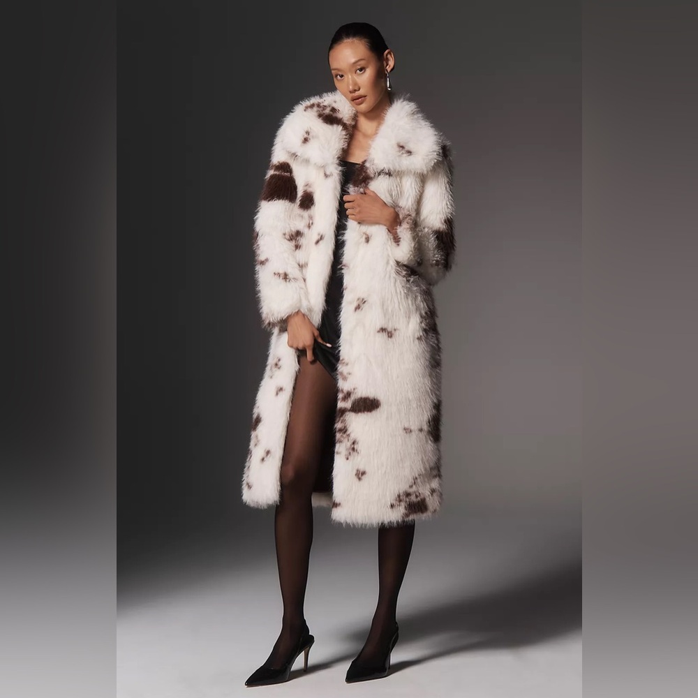 NVLT Cow Print Faux Fur Coat Size Small NWT